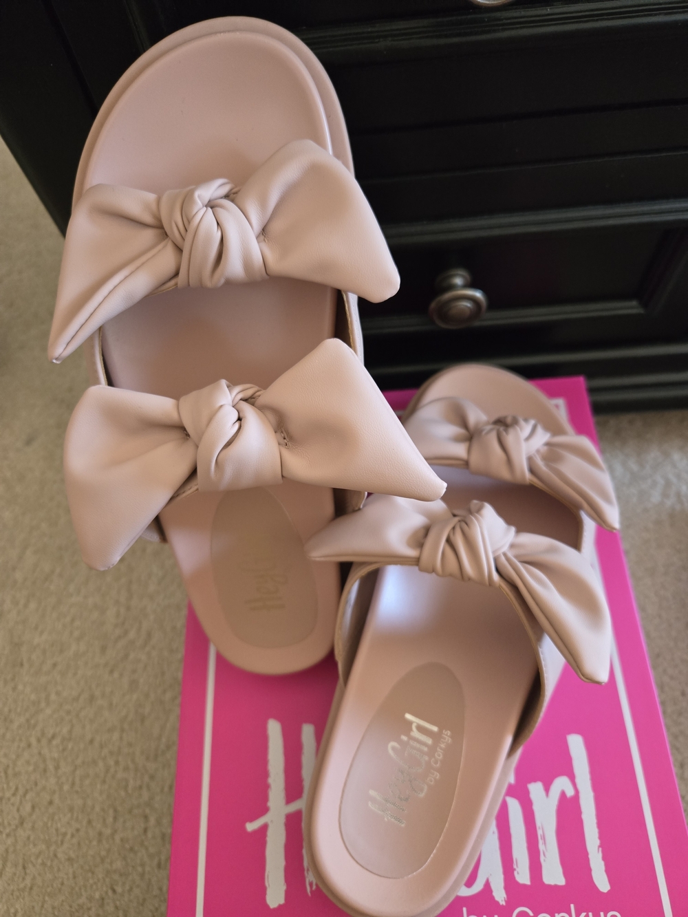 Corkys Blush Pink Bow Slide Sandals